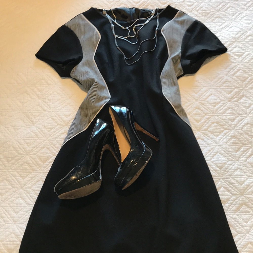 Ellen Tracey Houndstooth and Black Shift Dress